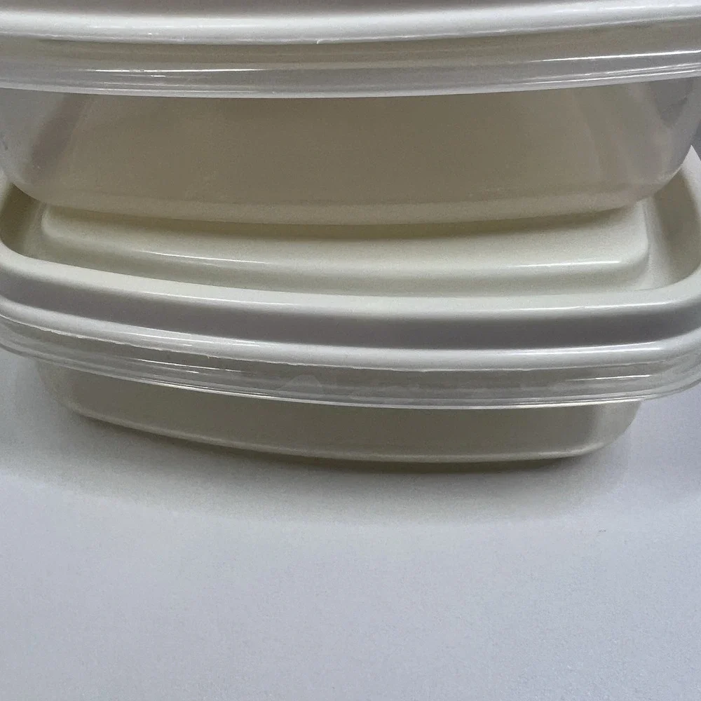 Vintage Rubbermaid Servin Saver #1 - 2 Cups - Lot Of 2 Sandwich‎ w Lids Almond